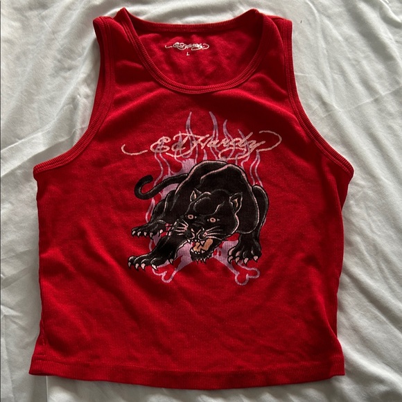Ed Hardy Red Tank with Fierce Panther Graphic - Picture 6 of 6